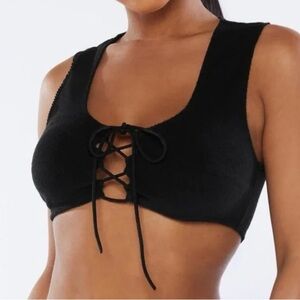 Savage X Fenty Women XL Black 70s Terry Sleeveless Crop Top With Tie Front NWT